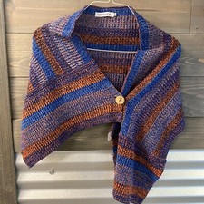 Shawl Scarf Shrug Shoulder Cover Cotton Knitted Stripes Orange Aqua Rust Navy