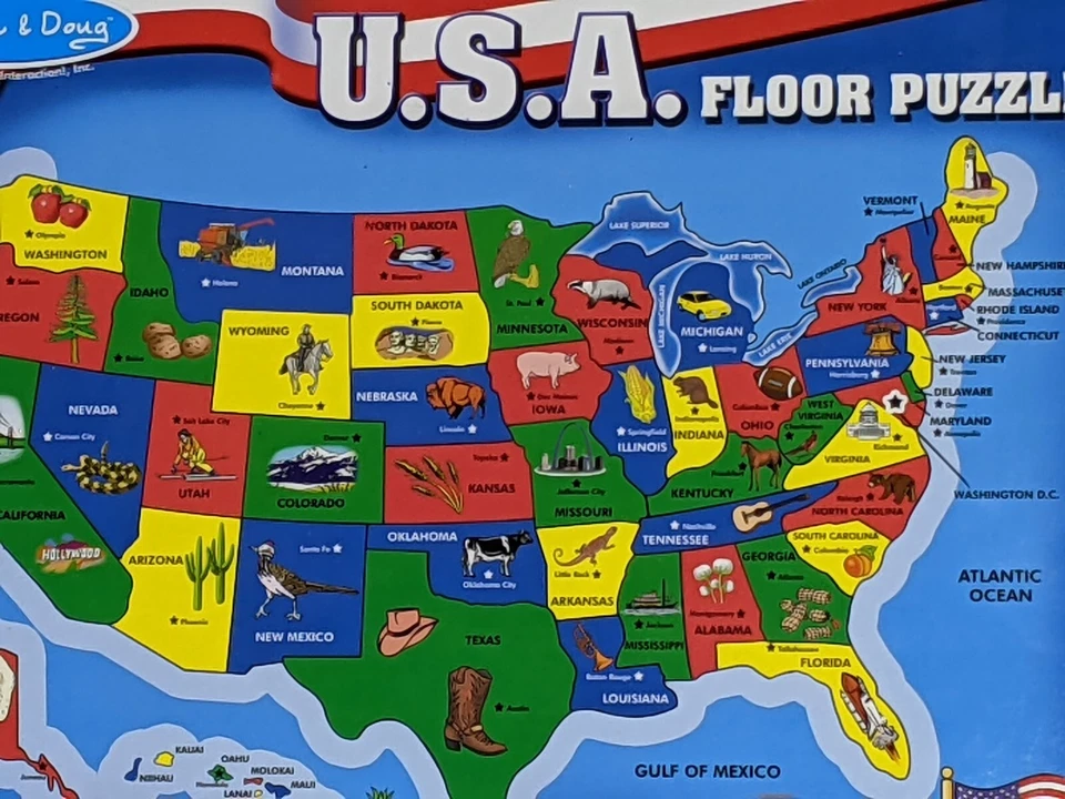 Rompecabezas de mapa de piso Melissa & Doug EE. UU. educación en el hogar geografía 51 piezas grandes COMPLETO Foto 3 de 3