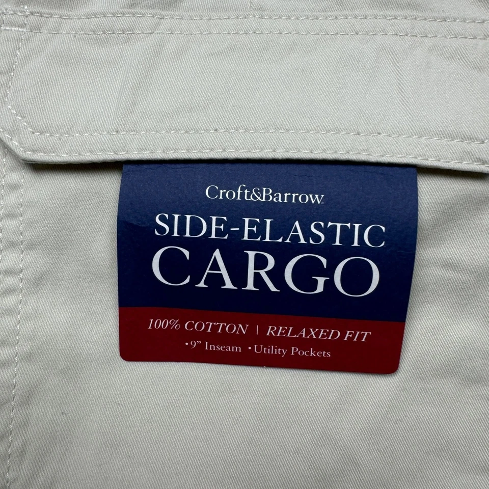 Croft & Barrow Side-Elastic Cargo Shorts Big & Tall 50x 9" Relaxed Fit Khaki Tan - Image 4 of 4