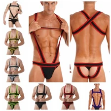 Men's Jockstrap Body Chest Harness Leotard Bodysuit Mankini Thong Underwear