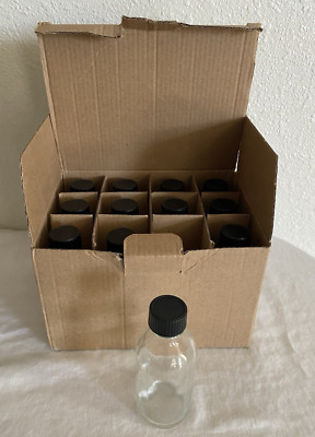 Premium Vials 2 Oz Clear Boston Round Bottle W/Phenolic Cap Pack of 12 Open Box