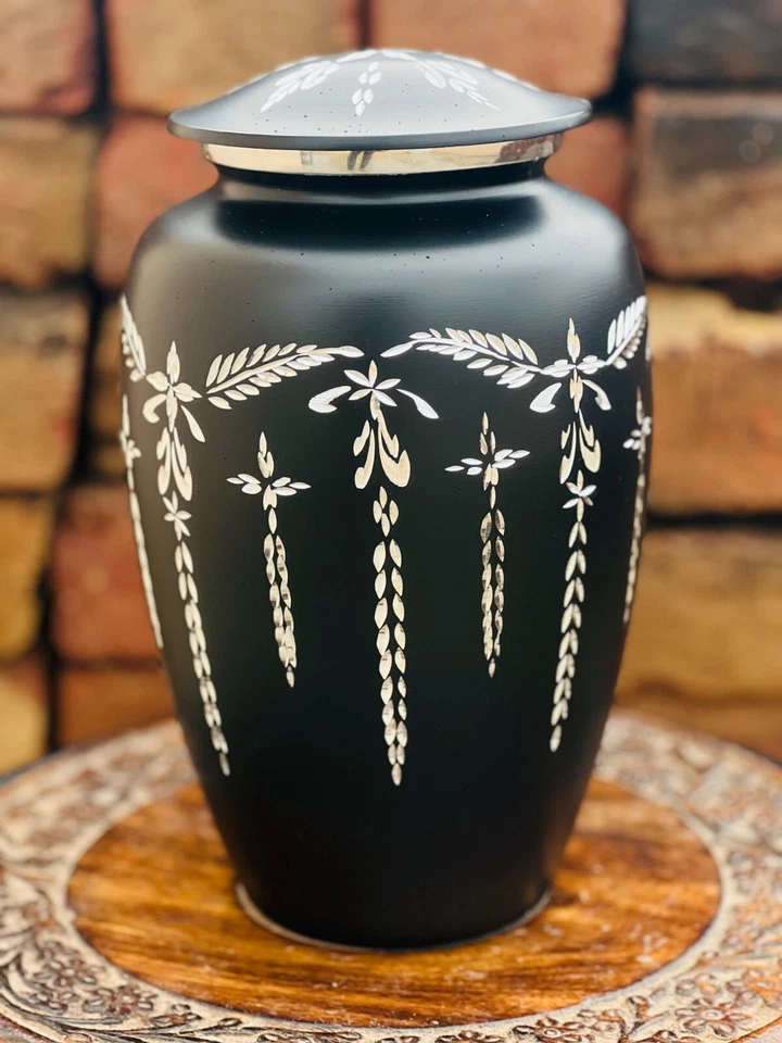 Fabriqué Par Homme Gravé Crémation Urne pour Humain Ashes Adulte Funèbre Noir - Photo 4/4