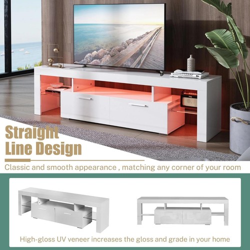 Sleek LED White Console Table Stand For TVs Up To 70" Entertainment Unit Drawers - Picture 8 of 24