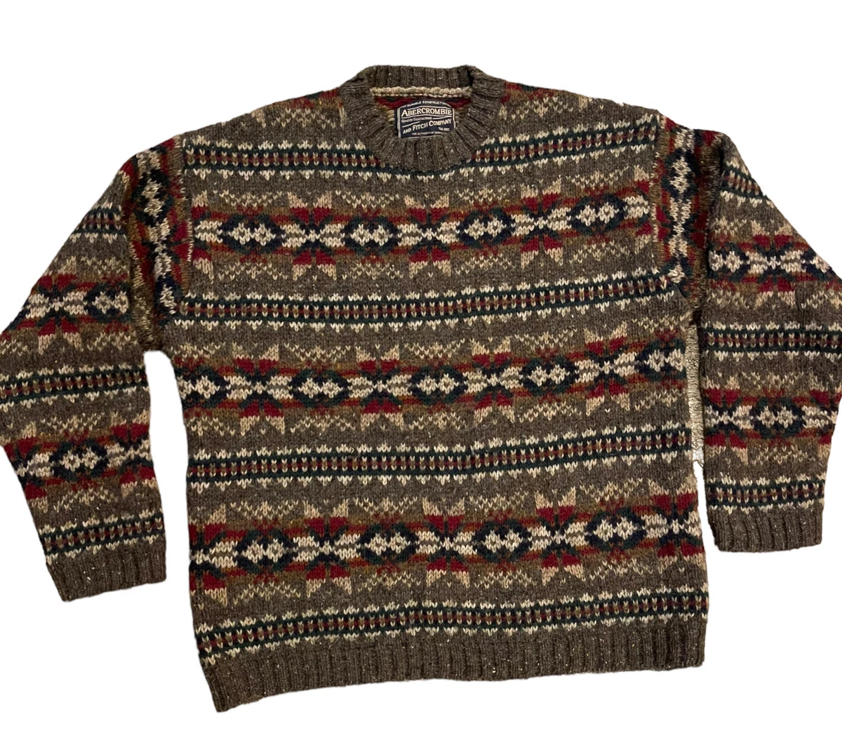 Abercrombie and Fitch Vintage Fair Isle Knit Wool Sweater Navy Mens Size L
