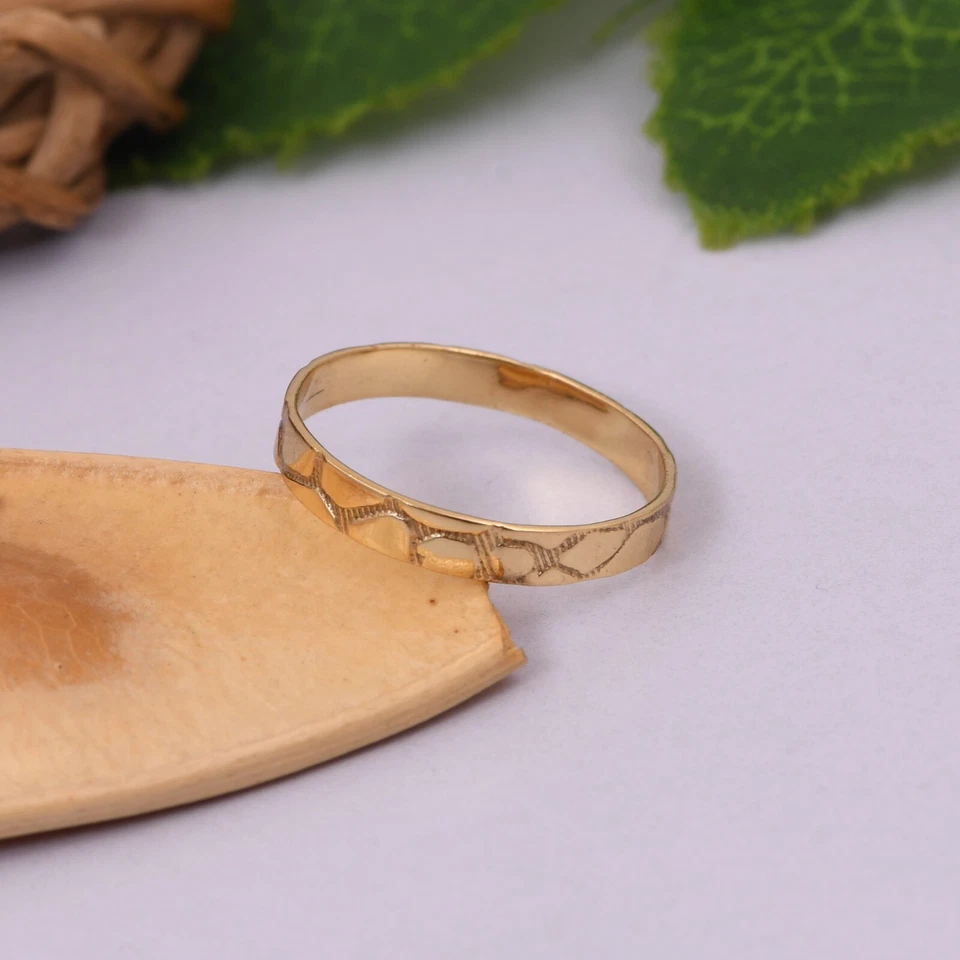 Stacking Ring Yellow Gold Plated Textured Ring, Midi Ring, Unique Gift For Her - Image 3 of 4