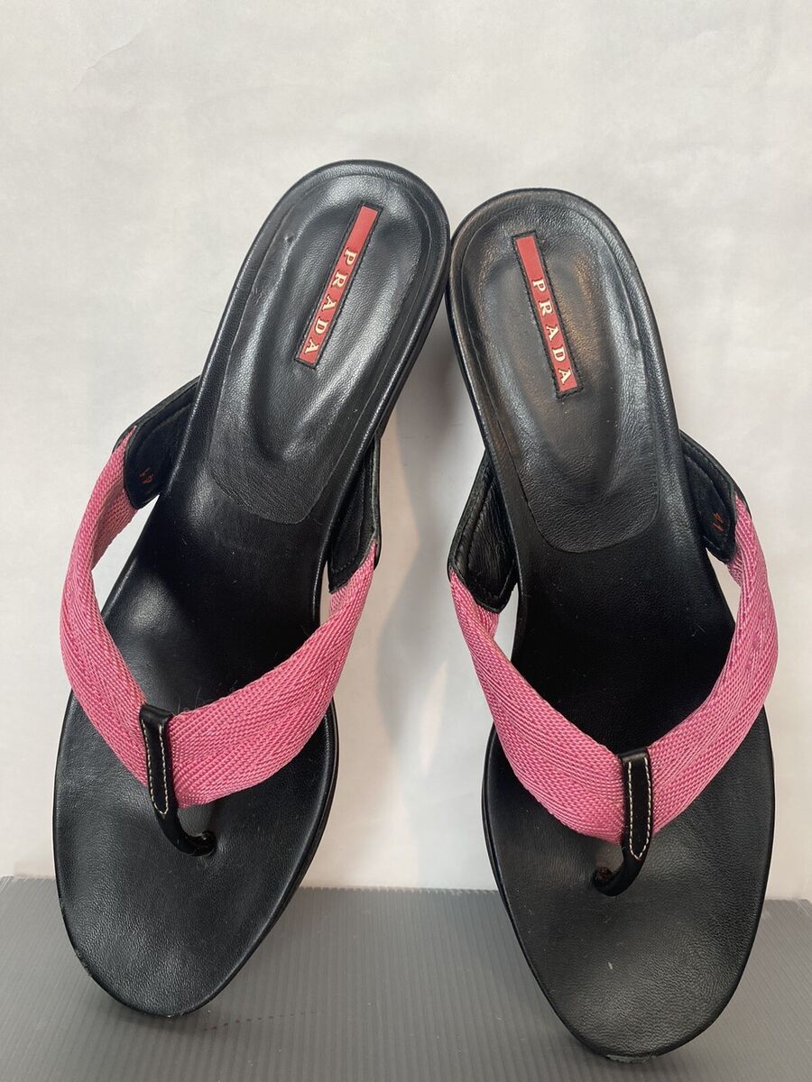 Prada Calzature Donna Nastro Nylon Logo Thong Sandals Black Prada Calzature Donna Nastro Nylon Logo Thong Sandals Black