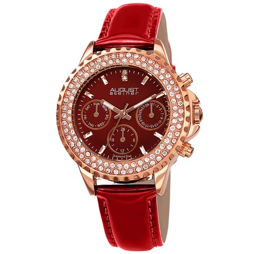Damenuhr August Steiner AS8267 Kristall Diamant Markierung Tag Datum 24 Stunden Armband - Bild 9 von 12