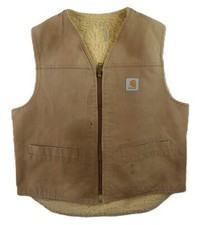 VTG 90s CARHARTT 6SV US Men s Large Brown Sherpa Fleece Lined Vest DISTRESSED