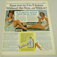 1963 Print Ad Q.T. Quick Tanning by Coppertone Pretty Lady Tans Indoors Outdoors