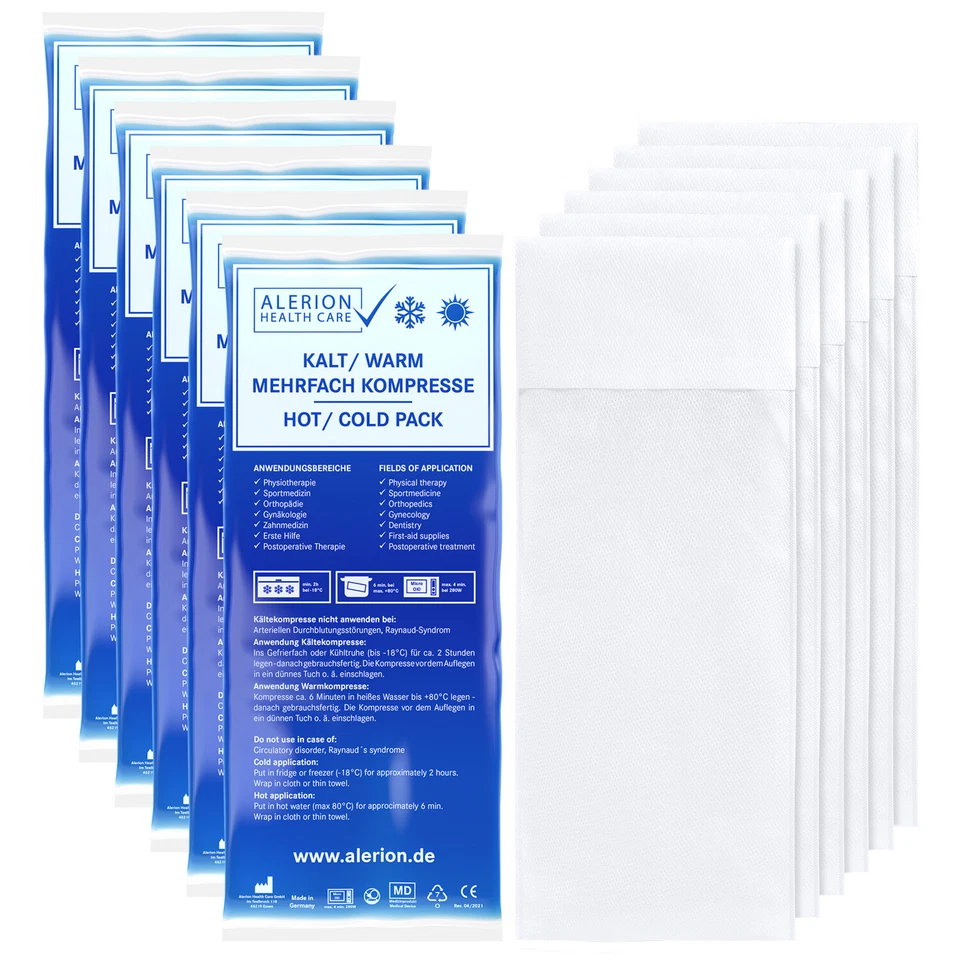 Alerion 6x Kalt Warm Kompresse12x29 cm Set Angebot +3x Vlieshülle PRO