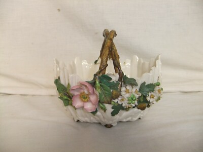Minton 1851?  Vintage Porzellan zarter Blumenkorb, siehe Details 7C3A #