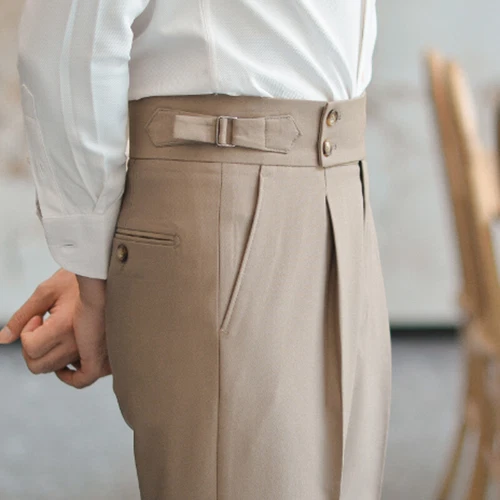 Hombres Pantalones Largos Rectos Gurkha Negocios Estilo Británico Pantalones Nápoles Cintura Alta - Imagen 6 de 26