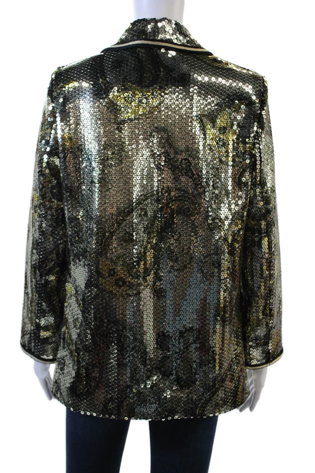 Chaqueta Blazer Etro Mujer Botón Único Floral Paisley Lentejuelas Dorado Talla IT 38 Foto 4 de 4