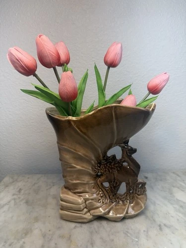 Vtg McCoy Pottery Deer Fawn Cornucopia Planter Vase