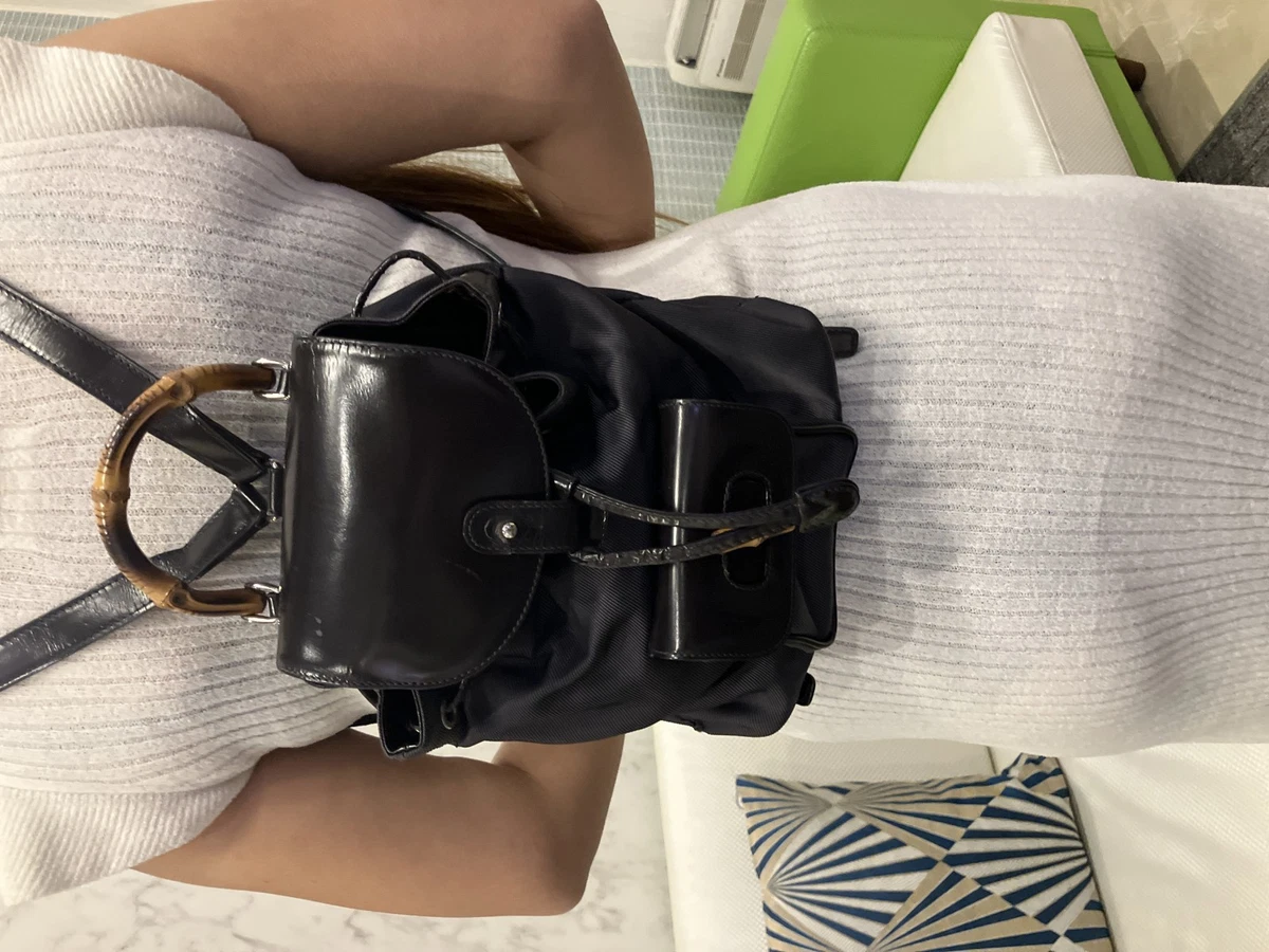 Gucci Backpack Mini Bamboo Nylon Canvas Leather Black Gucci Calfskin Bamboo Backpack Black main image 3