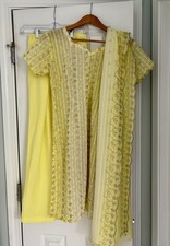 Indian Pakistani Salwar Kameez Light Yellow Embroidered Work M 36  
