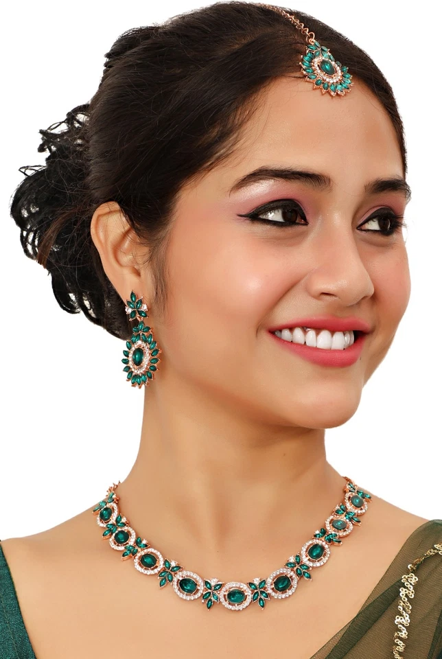 Conjunto de collar gargantilla Kundan y diamantes enchapados en oro rosa de Bollywood indio Foto 3 de 4