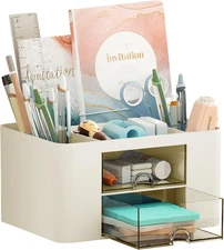 Pen Organizer with 2 Drawer, Multi-Functional Pencil Holder for Desk, Desk Organ