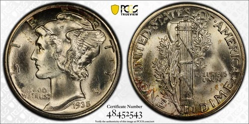 1935 Mercury Dime PCGS MS66