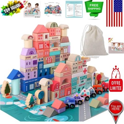 Natural Wooden Building Blocks Set for Preschool Learning & Fun - 14.4x2.9x8.5