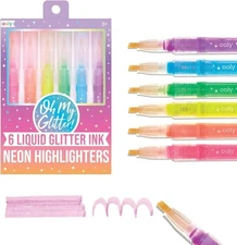 OOLY Oh My Glitter! Liquid Glitter Ink Neon Highlighters Set of 6