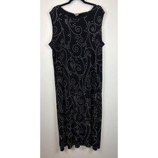 Choices Maxi Dress 2X Black Travel Floral Sleeveless Stretch 90s Vintage Comfort