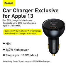 Baseus 160W Car Charger QC 5.0 Fast Charging For iPhone 14 13 Pro USB Type C