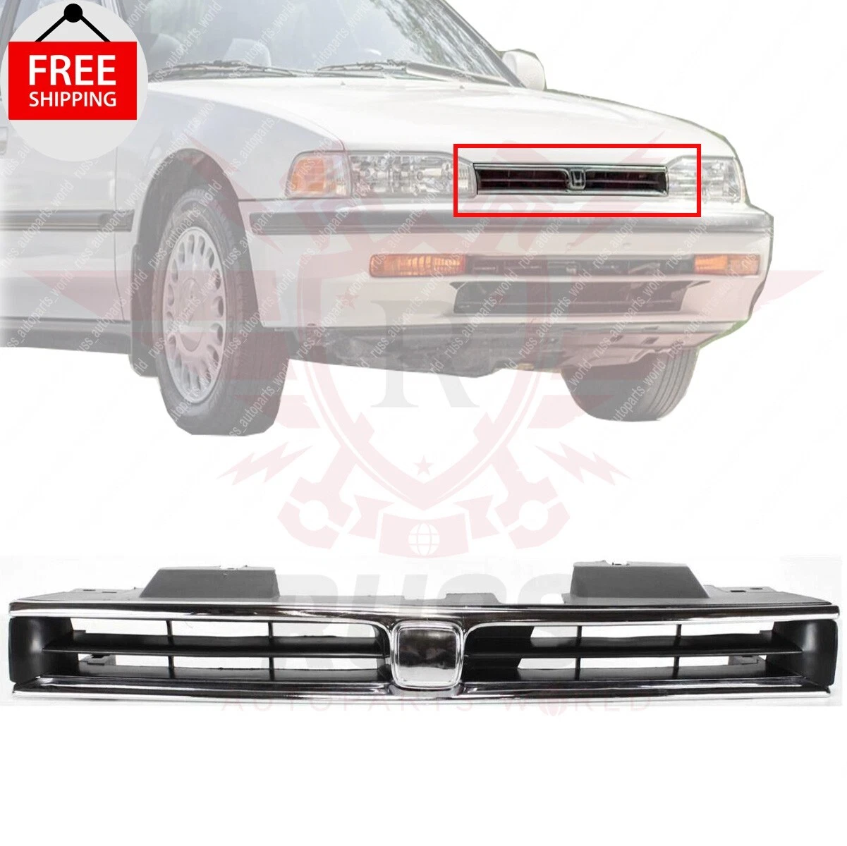 New Front Grille Chrome Shell with Black Insert Fits 1992-1993