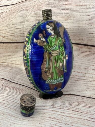 Indian Enamelled Perfume Bottle - Metal Silver - Champleve - Picture 1 of 6