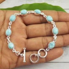 925 Sterling Silver Larimar Gemstone Beautiful Handmade Promise Bangle Si34