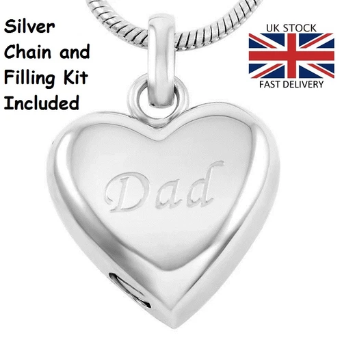 Dad Father Keepsake Heart Cremation Urn Pendant Ashes Necklace Funeral Memorial,