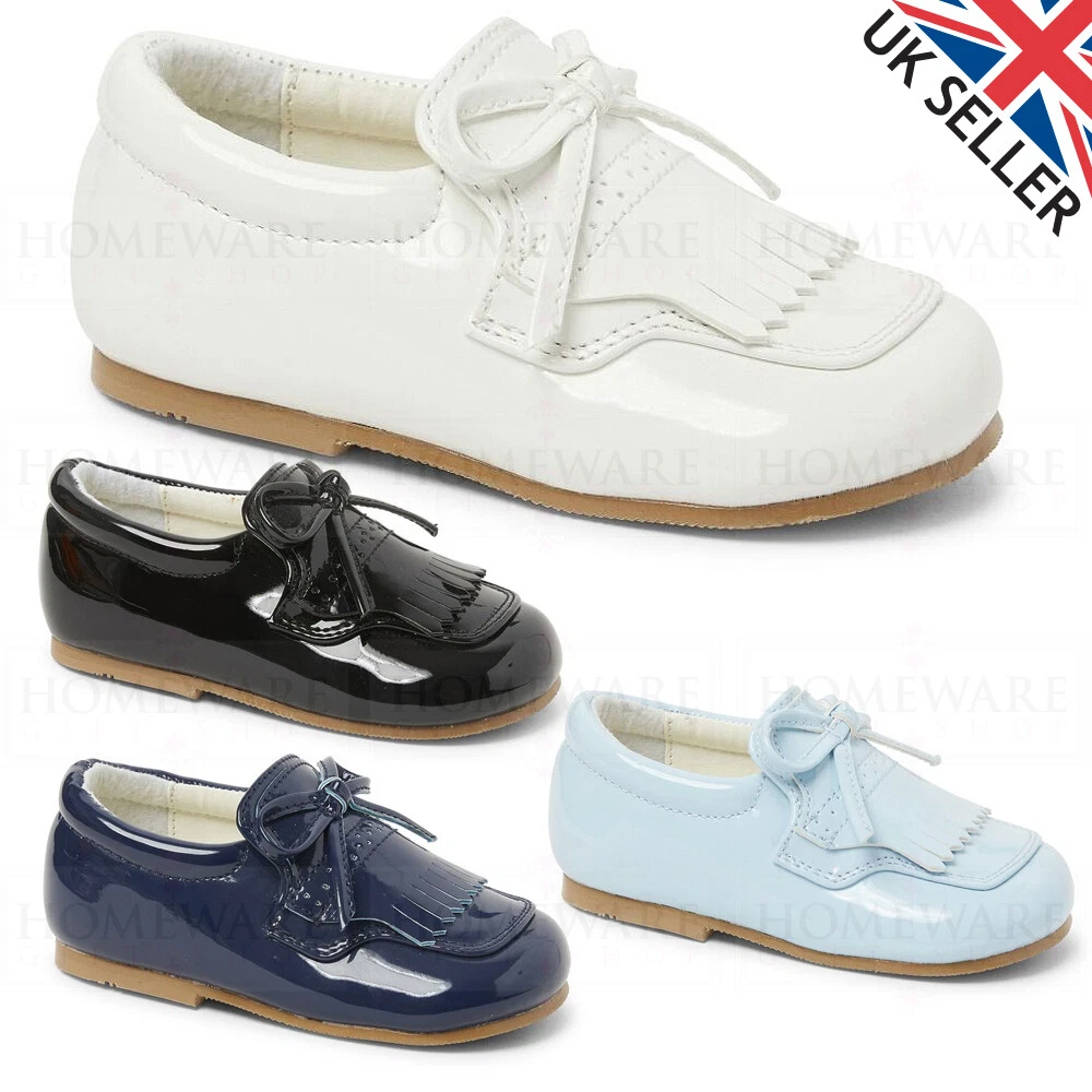 BABY BOYS SPANISH STYLE LOAFER SHOES PATENT WHITE NAVY BLUE BLACK SIZES UK 3 8