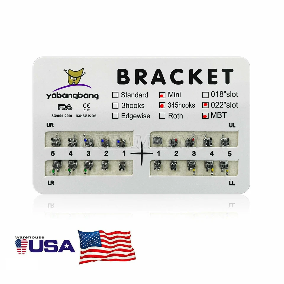 Brackets metálicos dentales brackets soporte ortodoncia MBT/Roth 022/018 gancho 3/345 EE. UU. Foto 2 de 4