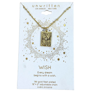Authentic Unwritten Talisman Guiding Star Wish CZ 14k Gold Plated Reversible Necklace 16in
