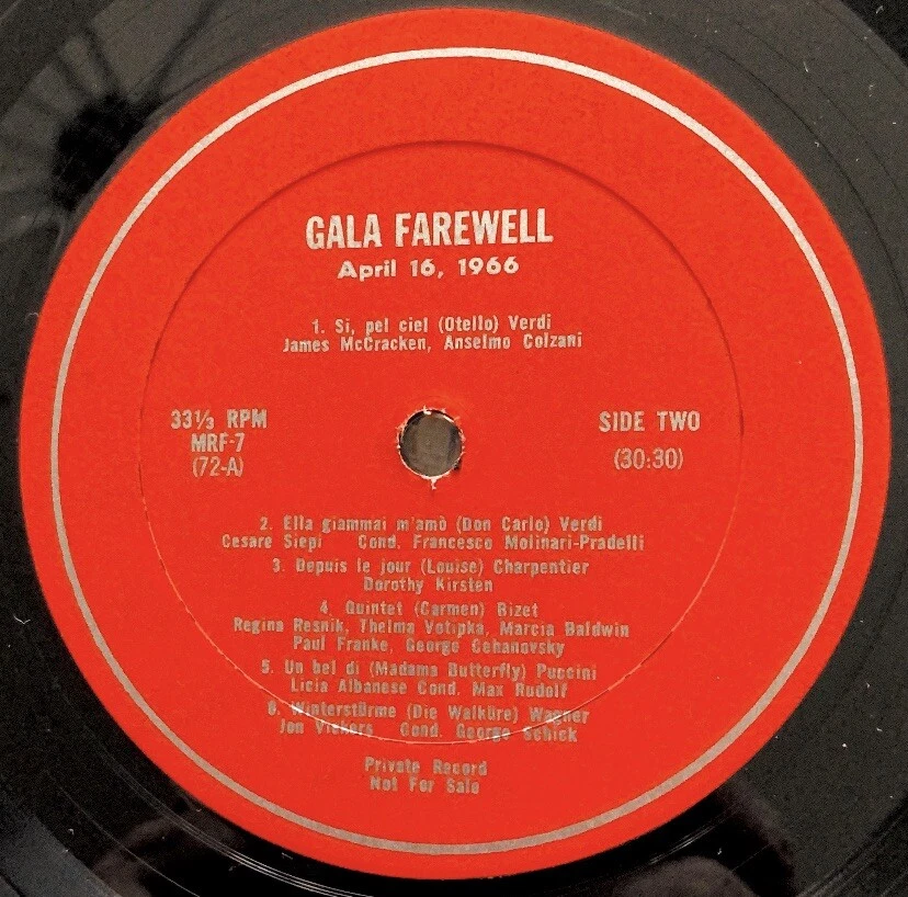 GALA FAREWELL WAGNER DONIZETTI VERDI CHARPENTIER BIZET PUCCINI ROSSINI MOZART LP - Image 3 of 4