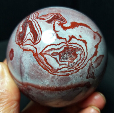 TOP 413.9g Natural Polished Mexico Red Stripes Agate stone Sphere Ball  A1760