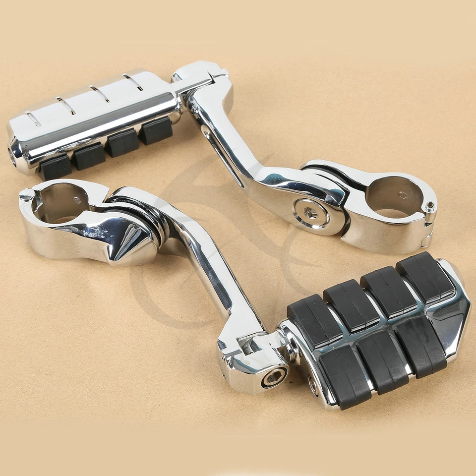 Chrome Long Highway Foot Pegs Fit For Harley Road King Street Glide 1-1/4" Bars - Image 3 of 4