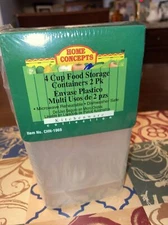 Home Concepts 4 Cup Food Containers 2 PK New Sealed White Lids, Clear CHN-1969