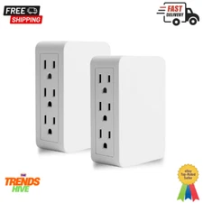 6 Grounded outlet to The side,Wall tap Side access ,Electrical Wall Plug 2 pack.