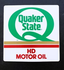 VINTAGE QUAKER STATE OIL HD MOTOR OIL 6" X 6" ADHESIVE BACK STICKER DECAL NOS