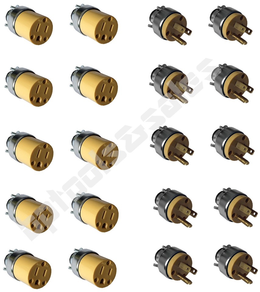 (20) Male & Female Extension Cord Replacement Electrical Plugs 15AMP