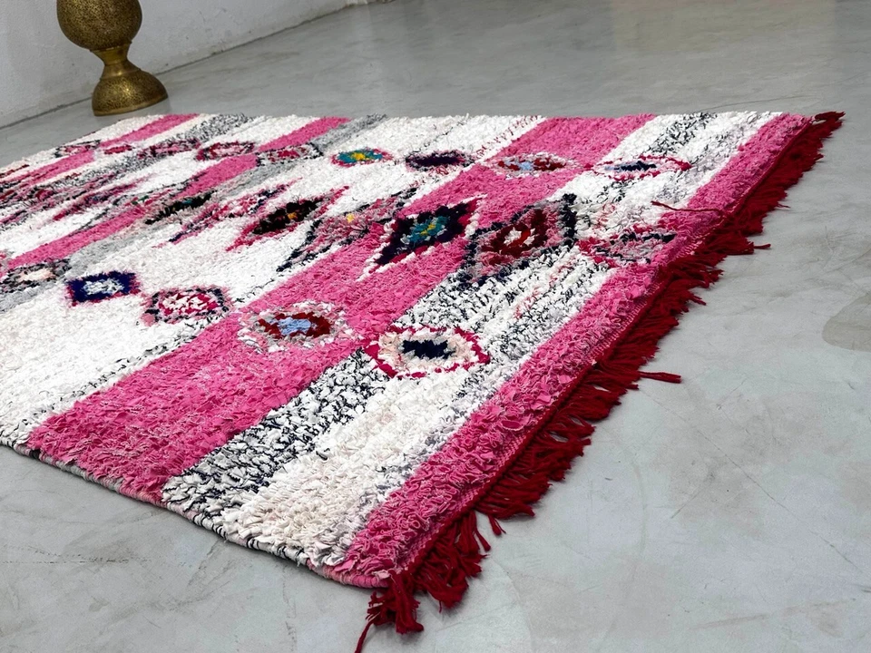 Boucharouit colorido geométrico bereber vintage hecho a mano marroquí 4'3" x 7' corredor Foto 3 de 4