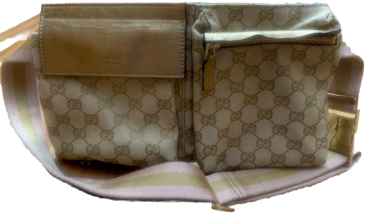 Pochette banane GUCCI GG monogramme toile ligne sherry taille rose or rose 28566 excellent état