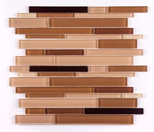 Brown Beige Mixed Glass Tile Decorative Random Bricks 8mm thick