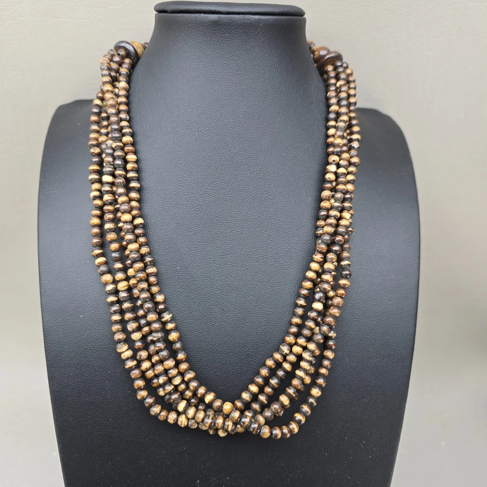 Lote 5 Collares Boho Terrosos Cuentas Distintivos Madera Capas Babero Lágrima Foto 4 de 4