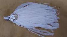 Rhinestone Rose of white Feathered Bridal Flapper 20's Hair Clip 4"