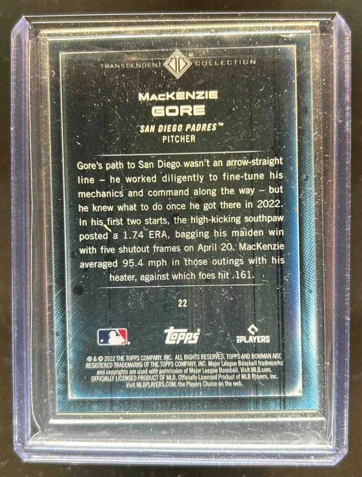 2022 Topps Transcendent Collection MacKenzie Gore Silver Frame RC #/50 Padres - Image 2 of 2