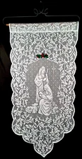 O Holy Night Heritage Lace Christmas Nativity Scene Wall Hanging Decor White