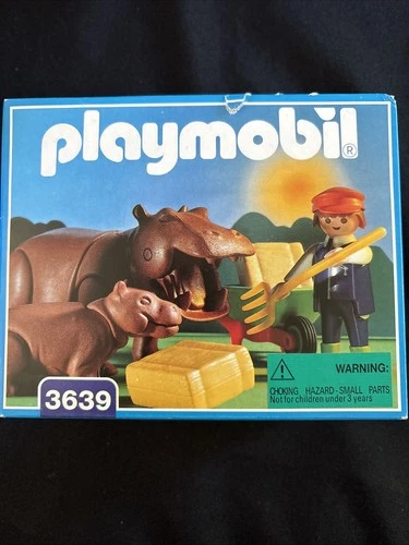 NEW Vintage Playmobil 3639 Zookeeper & Hippos Adult & Baby Hippopotamus
