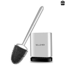Silver Silicone Toilet Brush with Ventilation Holder - Hair Tangle-Free Cleaning